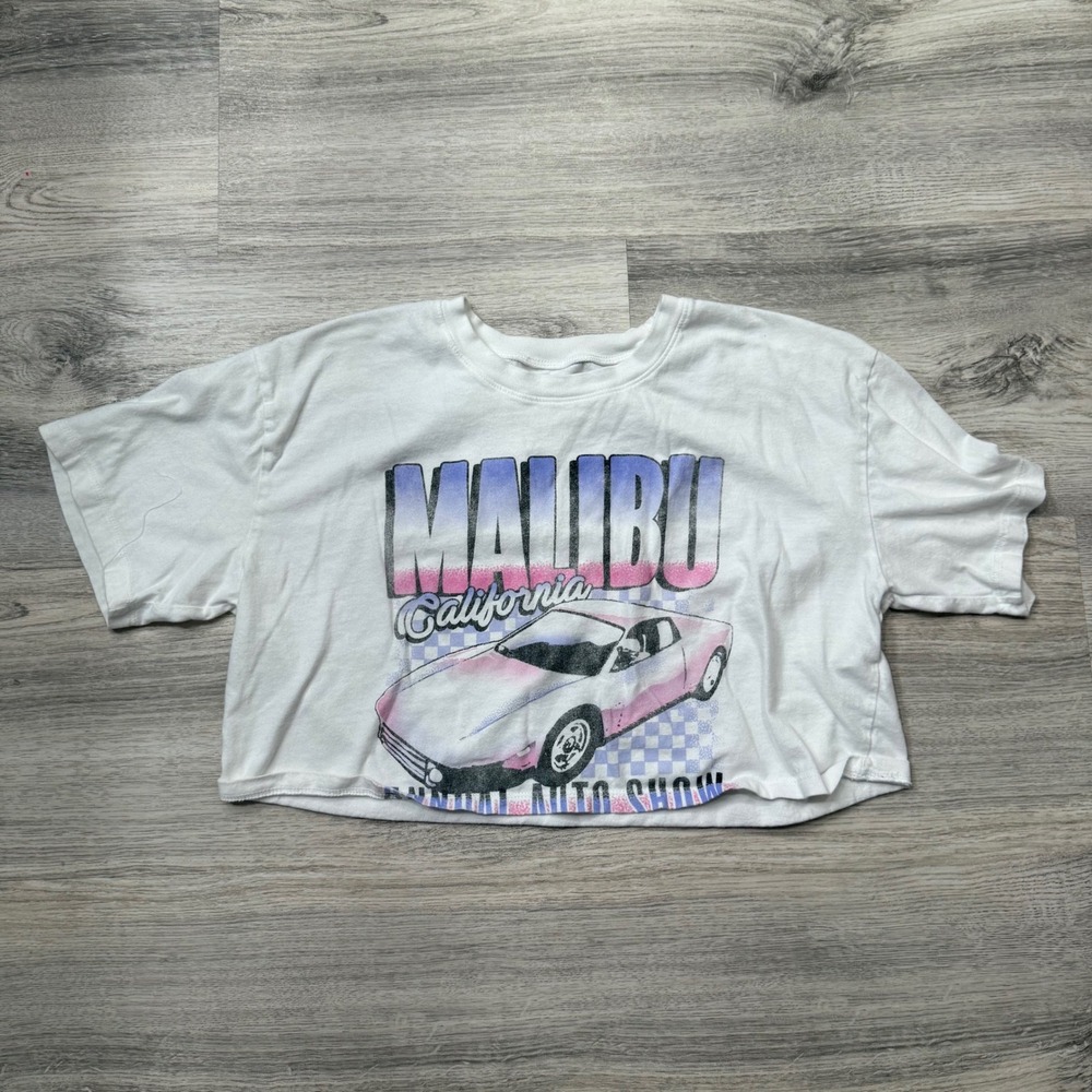 Hollister White Graphic T Shirt Malibu‎ California XS Cropped Top